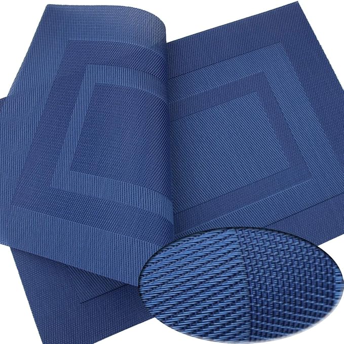 PIGCHCY Placemats,Washable Vinyl Woven Table Mats,Elegant Durable Placemats for Dining Table Set of 4 (18 x 12 inches, Navy Blue)