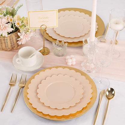 SUT 72-Count Pink Plastic Plates Disposable 10.25 Inch - Scalloped Edge Dinner Plates for Valentine’s Day, Parties, Birthdays, Weddings | Lightweight & Durable Disposable Dinnerware (72 Pack)