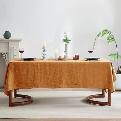 EVERLY 100% Pure Linen Rectangle Tablecloths 60x108Inches for Dining,Buffet Parties,Picnic,Events,Weddings and Restaurants,Decorative Halloween,Thanksgiving Machine Washable Tablecloths-Caramel