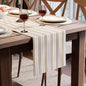 Encasa XO Table Runner, Woven Cotton Dining Runner 13"x104" Franca Beige Stripes by EncasaXO