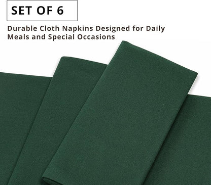 PurpleEssences Set of 6 Cloth Dinner Napkins 100% Cotton 18x18 Inch - Soft Durable Washable - Ideal for Farmhouse Party Christmas Holiday Winter - Perfect Everyday Use Table Linen - Forest Green