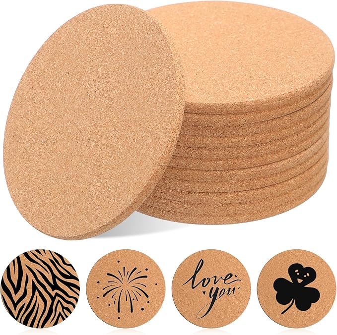 Boao 12 Pcs 4 Inch Round Absorbent Cork Coasters Wooden Cork Plant Coasters by Boao