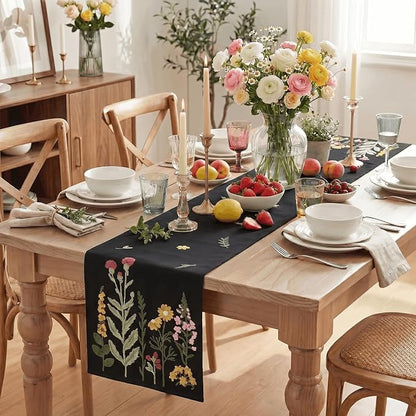 Artoid Mode Black Soft Chain Embroidery Wild Floral Spring Table Runner - Image 5