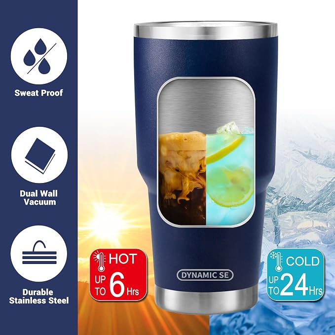 D·S 30 oz Navy Tumbler Double Wall Vacuum Insulated Travel Coffee Mug | Double - Image 4