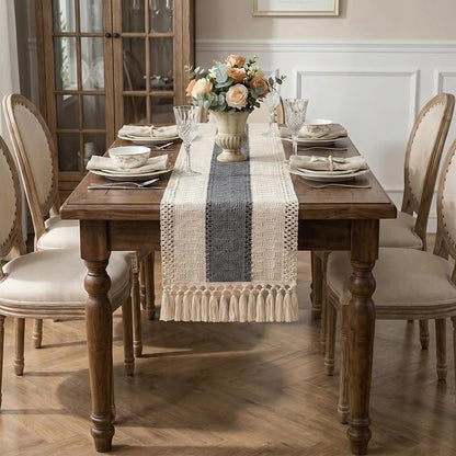 Boho Macrame Table Runner with Tassels Farmhouse Rustic Dining Woven Table - Image 4