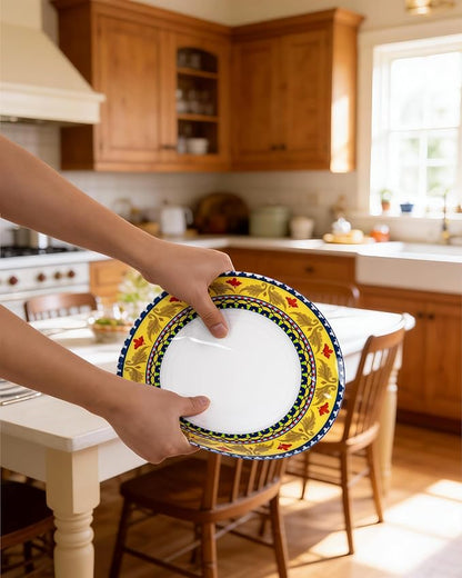 Yellow Plastic Plates, Boho Plates, layered circle red/yellow accents. Durable - Image 5