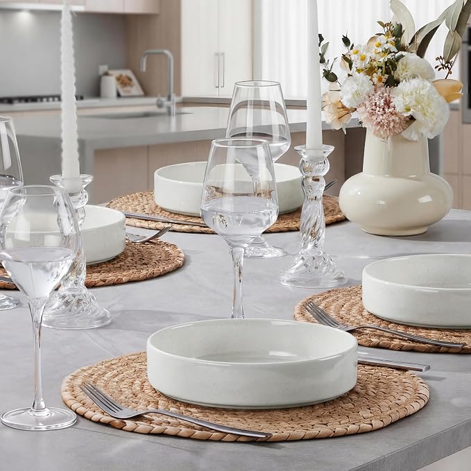 E-far Pasta Bowls Set of 6, 35 oz Large Stoneware Bowl Plates | Shallow & Wide - Image 5