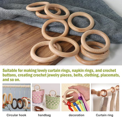 FoDau770 10pcs Natural Beech Wooden Rings, Unfinished Solid Wood Rings Heavy - Image 7