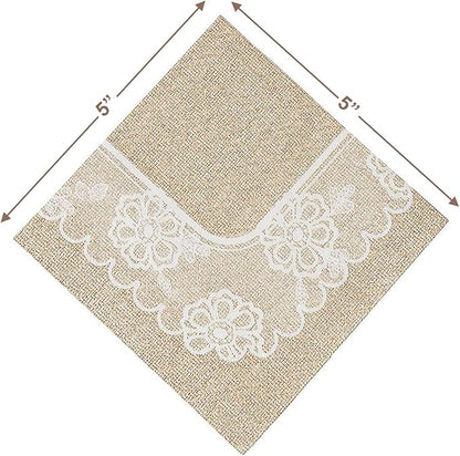 HOME & HOOPLA Wedding Party and Bridal Shower Rustic Burlap and Lace Paper Dessert Plates and Beverage Napkins (Serves 16)