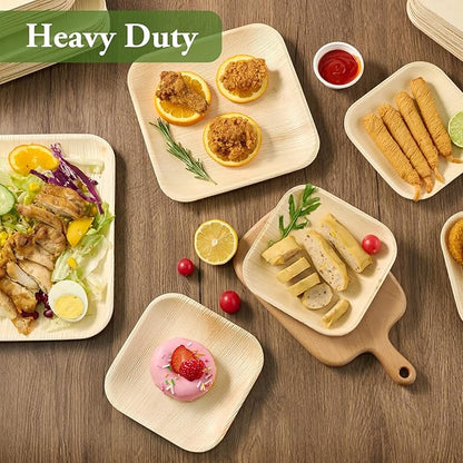 ECOLipak 48 Pack Compostable Palm Leaf Plate Like Bamboo Plate, 10 Inch and 7.85 Inch Disposable Biodegradable Plates Suitable for Party, Dinner