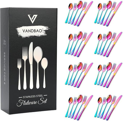 Rainbow Silverware Set Flatware Cutlery by VANDBAO