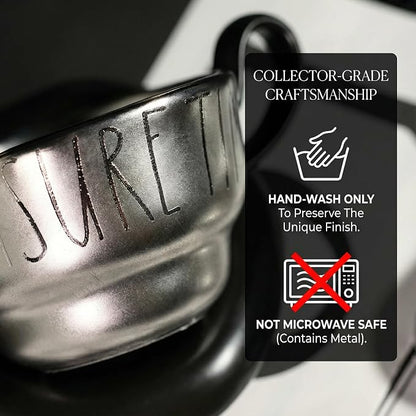 Volcanic Ash Titanium Finish Coffee Mug and Saucer Set | Modern Sculptural - Image 5