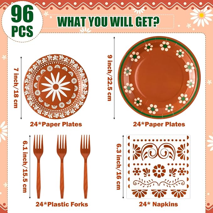 96Pcs Platos De Barro Mexicanos Cielito Lindo Terracotta Clay Party Plates - Image 2