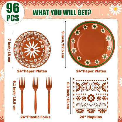 96Pcs Platos De Barro Mexicanos Cielito Lindo Terracotta Clay Party Plates - Image 2