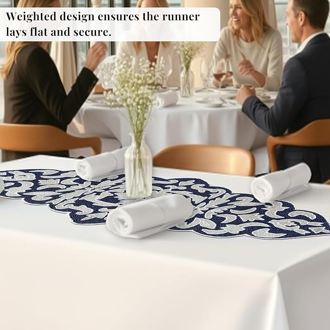 Beaded Table Runner, 36x13 | Glass beads on polyester satin backing, 36x13 in - Image 6