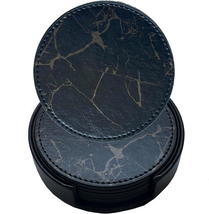 Set of 6 Leather Coasters, Round Coasters by PACEKONER