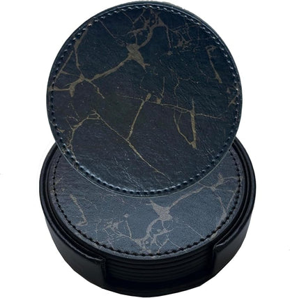 Set of 6 Leather Coasters, Round Coasters by PACEKONER