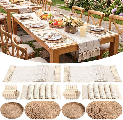 12 Sets Boho Decoration Placemats Round Woven Placemats, Cloth Napkins by Gandeer
