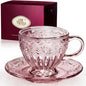Vintage Glass Tea Cup and Saucer Set, 12 oz Large Coffee Cup | Handcrafted by Unknown