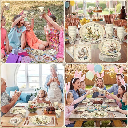 350 Pcs Easter Bunny Oval Paper Plates Set - Image 5
