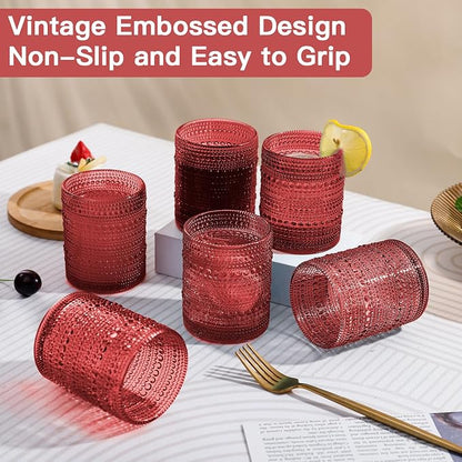 JOVGANK Red Vintage Hobnail Drinking Glasses Set of 6, Embossed Water Tumbler - Image 6