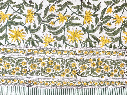 ATOSII Noor 100% Cotton Rectangle Spring Tablecloth, Handblock Floral Print Linen Table Cloth for Kitchen Dining I Parties, Outdoors, Weddings, Easter Holidays I 72 X 140 Inches I 12 Seater