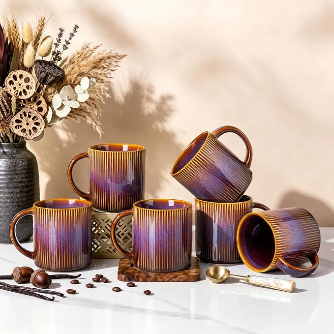theterra Ceramic Coffee Mugs Set of 6, 14.2 oz Coffee Cups by TheTerra