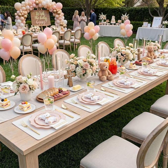 350Pcs Pink Plastic Plates - Image 4