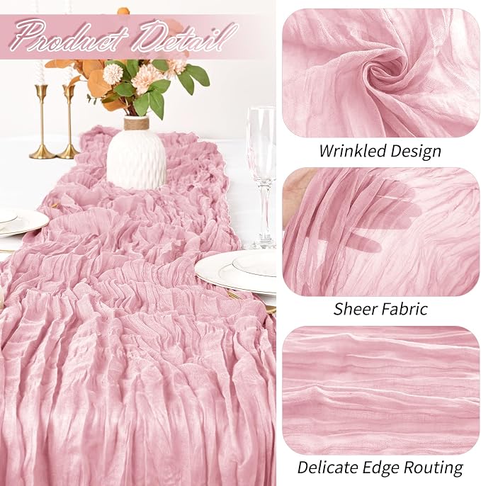 15 Pack Light Pink Cheesecloth Table Runner 17 x 108 inch Cheese Cloth Table - Image 3