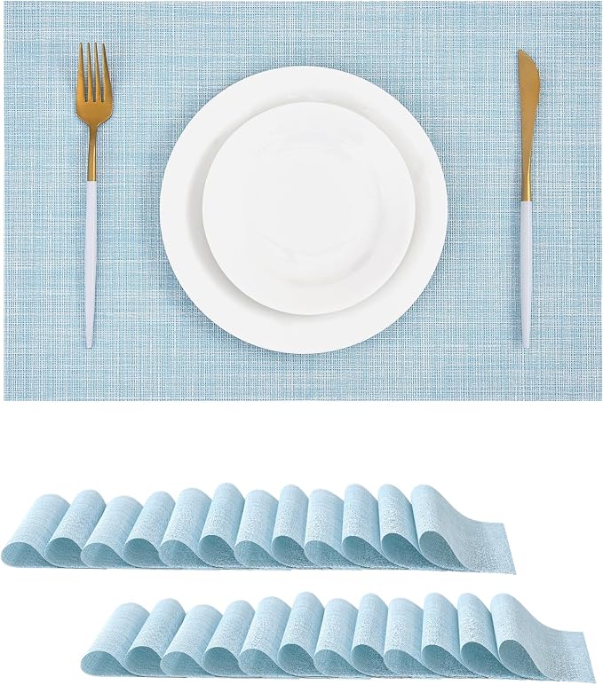 Leetaltree Soft Sky Blue Woven Placemats Set of 24 by Leetaltree-ArtatEveryTable