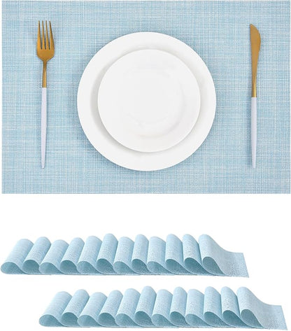 Leetaltree Soft Sky Blue Woven Placemats Set of 24 by Leetaltree-ArtatEveryTable