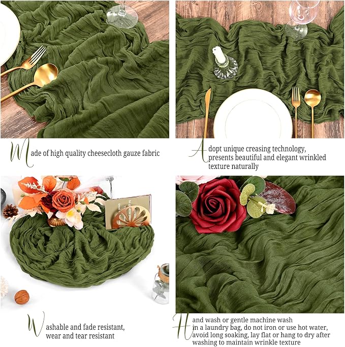 15 Pack Olive Green Table Runner 17 x 108inch Cheesecloth Table Runner Boho - Image 4
