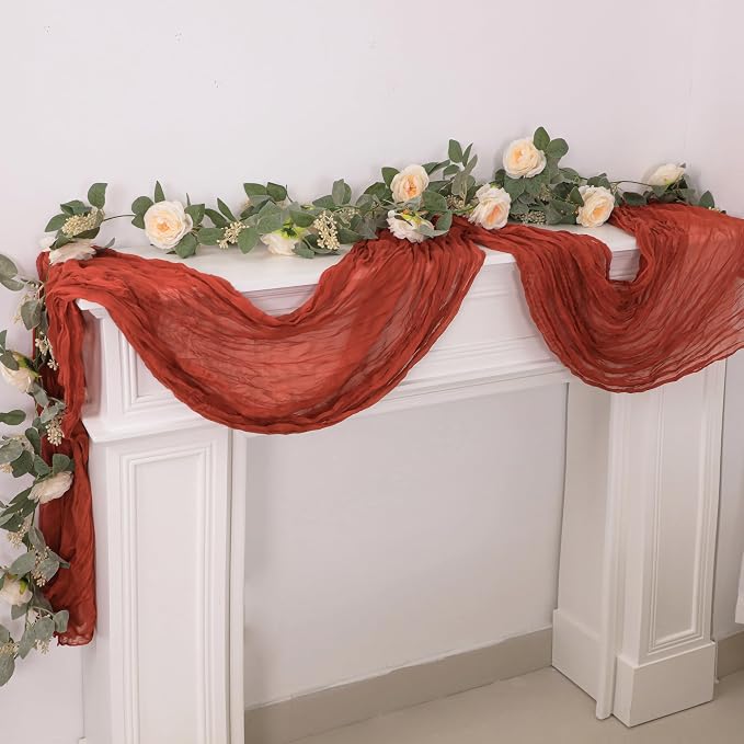 Snowkingdom 10 Ft Fall Thanksgiving Table Runner Terracotta Rust Cheesecloth - Image 6
