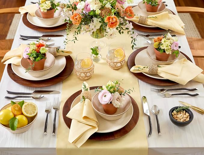 Solino Home 100% Pure Linen Table Runner Golden Straw, Fete 14 x 156 in | Table - Image 2