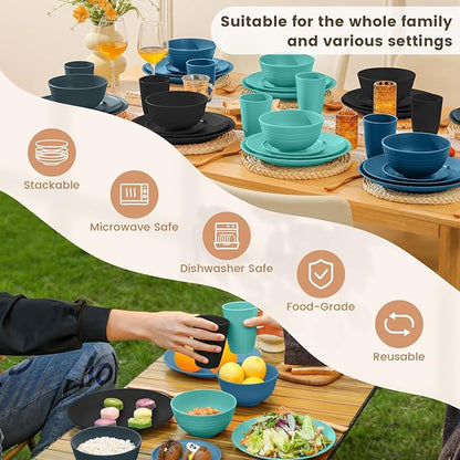 Homienly 40 PCS Premium Wheat Straw Dinnerware Sets, Reusable Unbreakable Plates and Bowls Set, Cups Sets, Service for 8, Microwave and Dishwasher Safe Dishes Set for Party, Outdoor (Nightscape)
