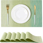 Leetaltree Gradient Green Woven Placemats Set of 6 - Heat Resistant Non-Slip Place mats for Dining Table, Washable Durable PVC Vinyl Woven Table Mats(Gradient Green, 6)