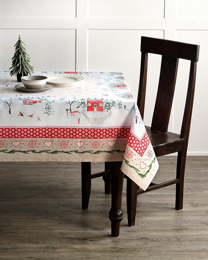 Maison d' Hermine Table Cloth Rectangle Table 100% Cotton 70 x 108 Inches Fall Tablecloth Reusable Everyday Use for Thanksgiving Christmas Decorations Dining Farmhouse Party (Rural Christmas)