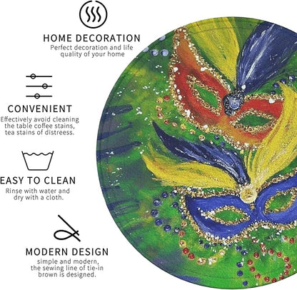 Mardi Gras Coasters Leather Round Drink Coasters 6 Pcs Set with Holderor for Cup Drink Coffee Table Bar Home Decor
