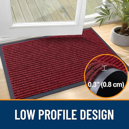 OLANLY Front Door Mat Indoor Outdoor Entrance, Waterproof Heavy Duty Doormat, Fade Resistant, Low Profile, Easy Clean Patio Porch Welcome Floor Mats for Entry, 59x20, Wine Red