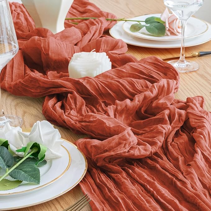 Cheesecloth Table Runner 10FT Terracotta Boho Gauze Rustic Sheer Runners | - Image 6