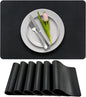 More Décor Faux Leather Placemats Set of 6 for Dining Table – Waterproof, Wipeable, Washable, Stain & Heat Resistant, Non-Slip Table Mats – 12 X 17 Inch (Solid Black, 6)