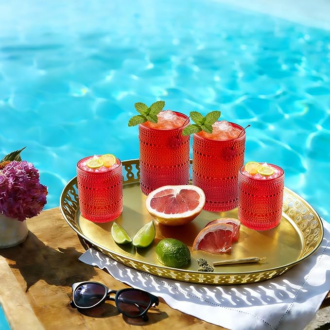 XKXKKE Red Hobnail Beaded Drinking Glasses Set of 12, 12 oz & 15oz Vintage - Image 4