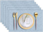 Cloth Placemats Set of 6, Cotton Linen Blend Machine Washable Durable Linen Table Mats, Heat Resistant Placemats Wrinkle Free Place Mats for Dining Table, Easy to Clean (Light Blue, 6)