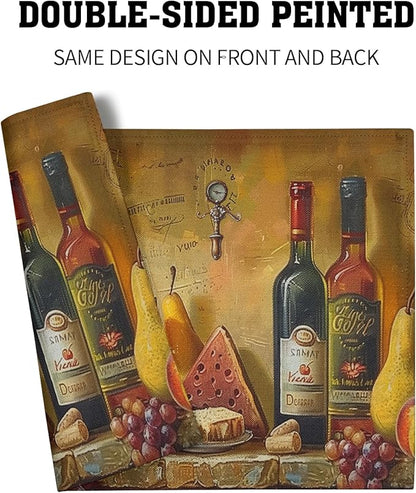 Giwawa Wine Placemats Set of 4 Vintage Style Red Wine Glasses Bottles Linen Table Place Mats Washable Non-Slip Heat Resistance 12"x18" for Kitchen Dining Farmhouse Party Decor