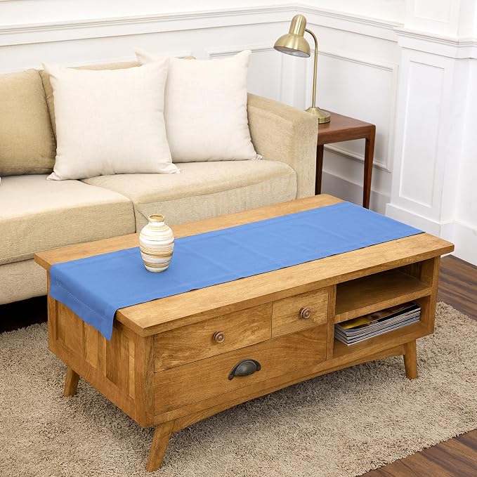 Solino Home Cotton Linen Table Runner Blue, Hemstitch Collection 14 x 60 in | by SolinoHome