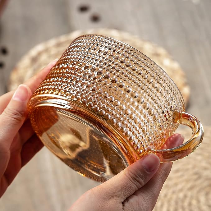 Gezzeny Vintage Coffee Mugs 14 Oz Set of 2 Amber Embossed Glass Tea Cups - Image 6