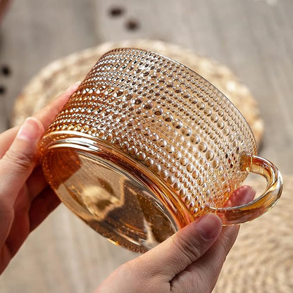 Gezzeny Vintage Coffee Mugs 14 Oz Set of 2 Amber Embossed Glass Tea Cups - Image 6