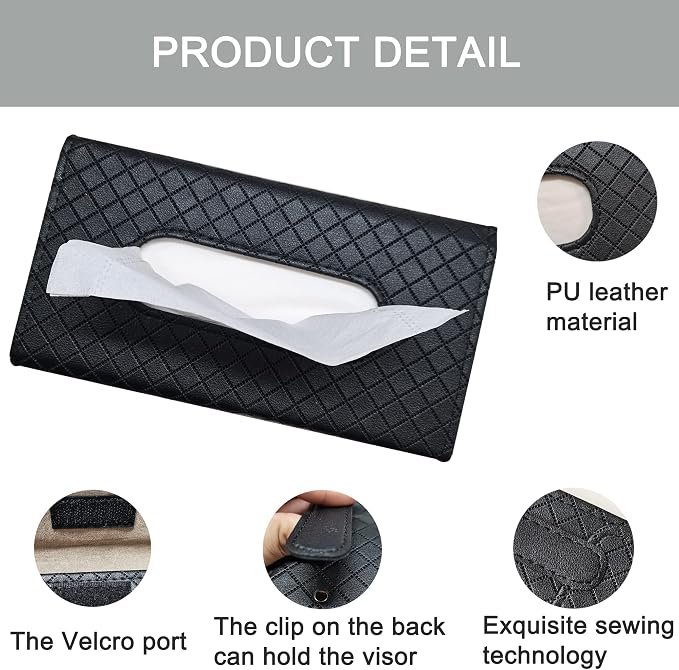 Car Sun Visor Tissue Holder, Car Napkin Holder, Premium PU Leather, Mask Holder - Image 5