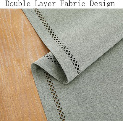 Rustic Burlap Table Runner, Machine Washable, Thick Textured Lattice Cutwork - Image 3