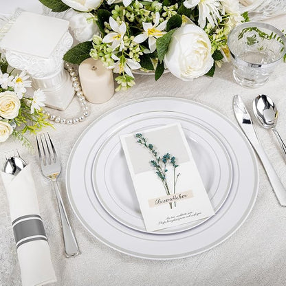 WELLIFE 700 Pcs Silver Plastic Plates for 100 Guests -Party Supplies Includes 200 Silver Plates,300 Plastic Silverware,100 Napkins,100 Cups for Party and Wedding